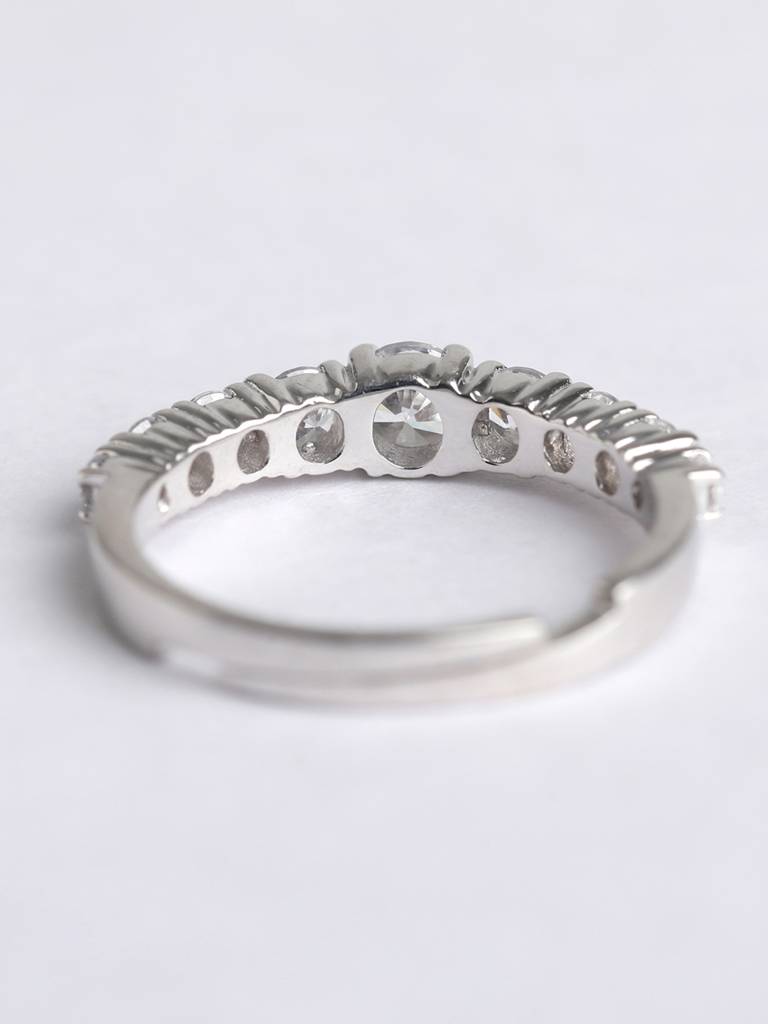 925 Sterling Silver Rhodium Plated Swiss Zirconia Graduation Ring With Adjustable Band Gift For Women & Girls : CSADJR6_F