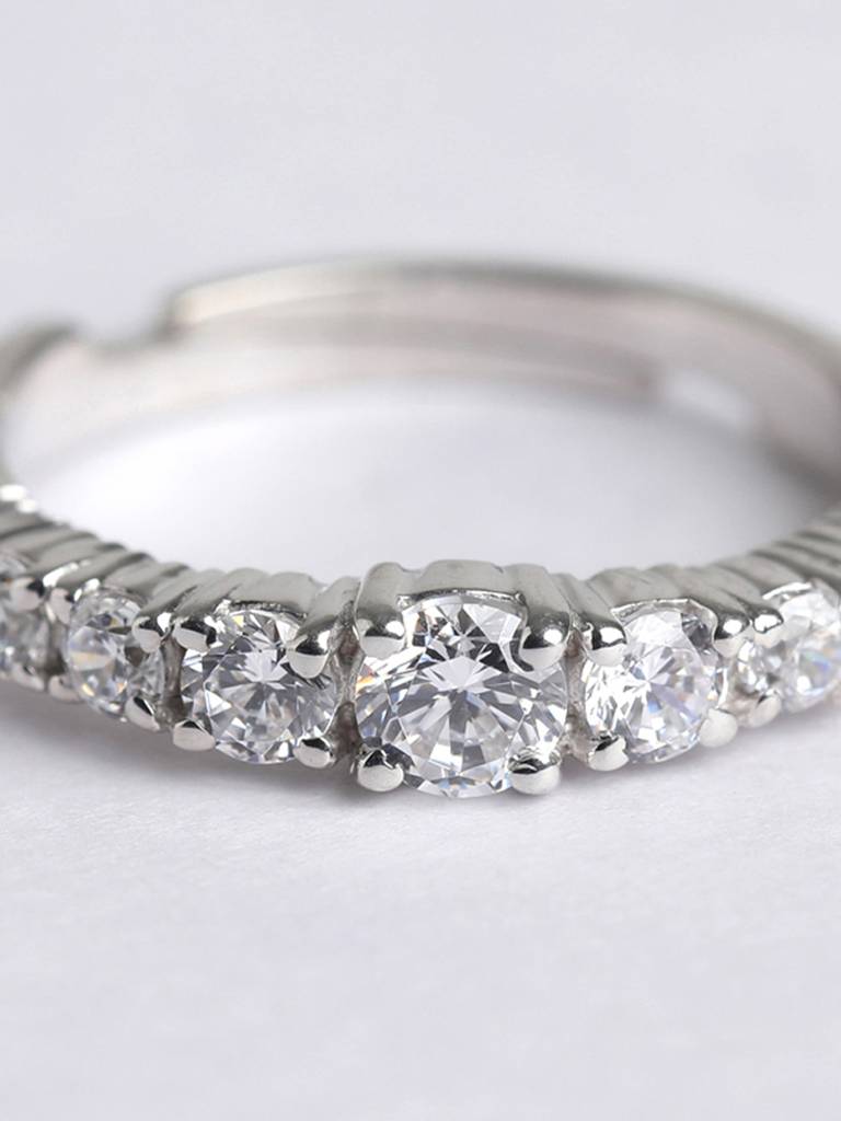 925 Sterling Silver Rhodium Plated Swiss Zirconia Graduation Ring With Adjustable Band Gift For Women & Girls : CSADJR6_F