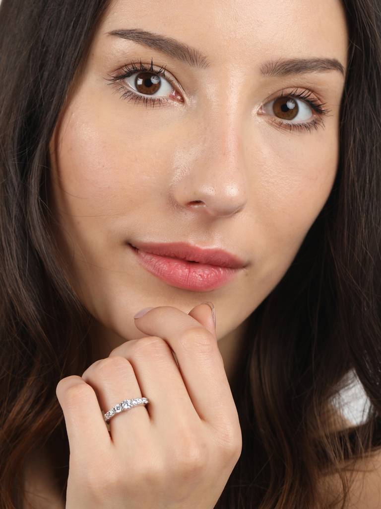 925 Sterling Silver Rhodium Plated Swiss Zirconia Graduation Ring With Adjustable Band Gift For Women & Girls : CSADJR6_F