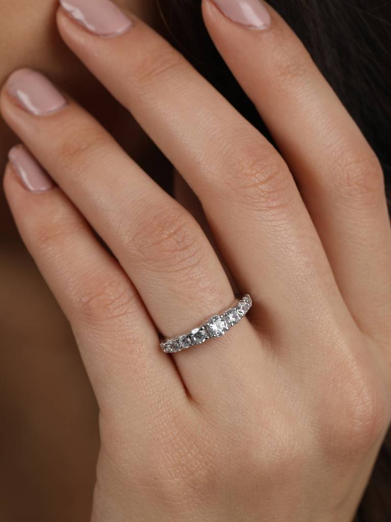 925 Sterling Silver Rhodium Plated Swiss Zirconia Graduation Ring With Adjustable Band Gift For Women & Girls : CSADJR6_F