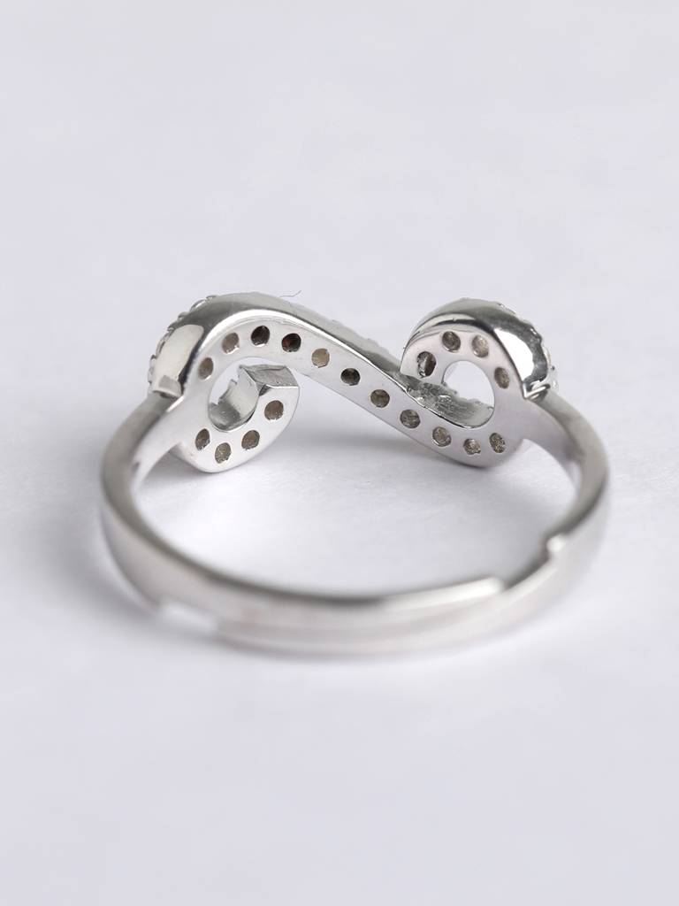 925 Sterling Silver Rhodium Plated Swiss Zirconia Infinity Ring With Adjustable Band Gift For Women & Girls : CSADJR7_F