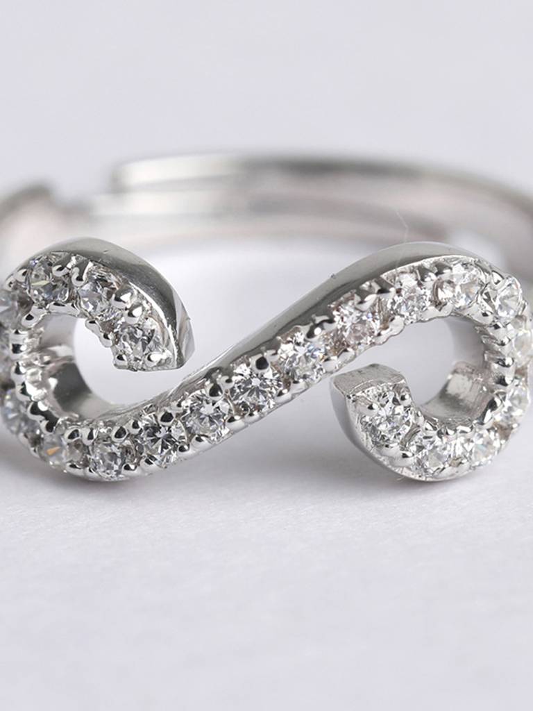 925 Sterling Silver Rhodium Plated Swiss Zirconia Infinity Ring With Adjustable Band Gift For Women & Girls : CSADJR7_F