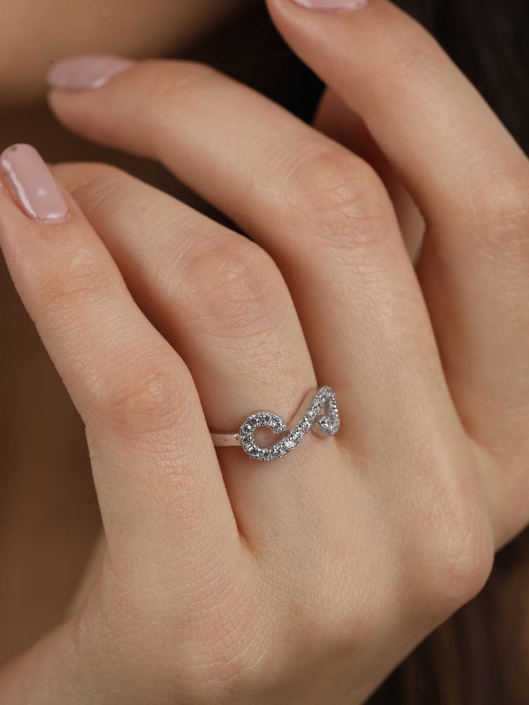 925 Sterling Silver Rhodium Plated Swiss Zirconia Infinity Ring With Adjustable Band Gift For Women & Girls : CSADJR7_F