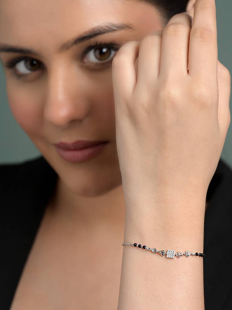 Aniya Hand Mangalsutra Adjustable Bracelet With Black Beads Chain Gift For Women : CSBRF57_MCH