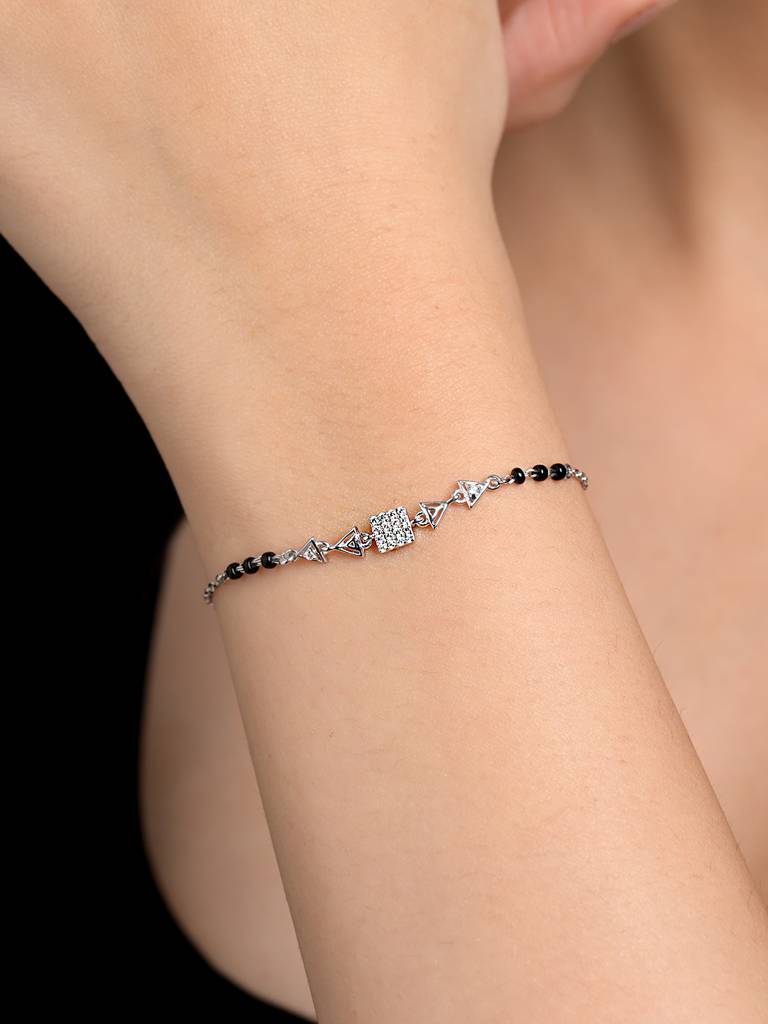 Aniya Hand Mangalsutra Adjustable Bracelet With Black Beads Chain