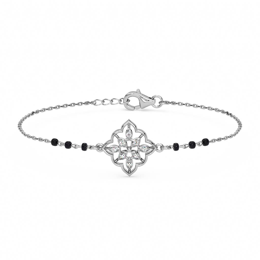 Tashi Hand Mangalsutra Adjustable Bracelet With Black Beads Chain Gift For Wife : CSBRF58_MCH