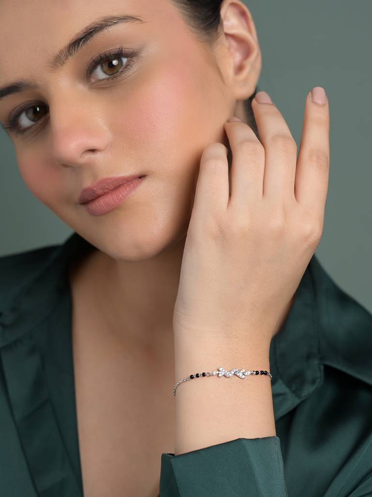 Ziya Twisted Hand Mangalsutra Adjustable Bracelet With Black Beads Chain Gift For Women : CSBRF59_MCH