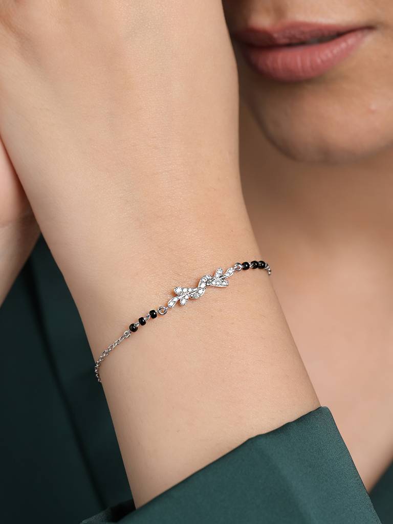Ziya Twisted Hand Mangalsutra Adjustable Bracelet With Black Beads Chain Gift For Women : CSBRF59_MCH