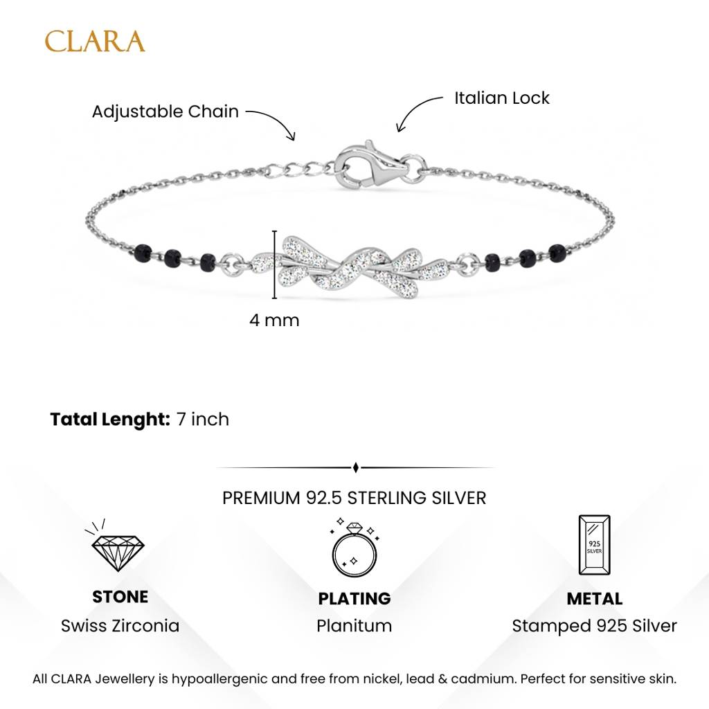 Ziya Twisted Hand Mangalsutra Adjustable Bracelet With Black Beads Chain Gift For Women : CSBRF59_MCH