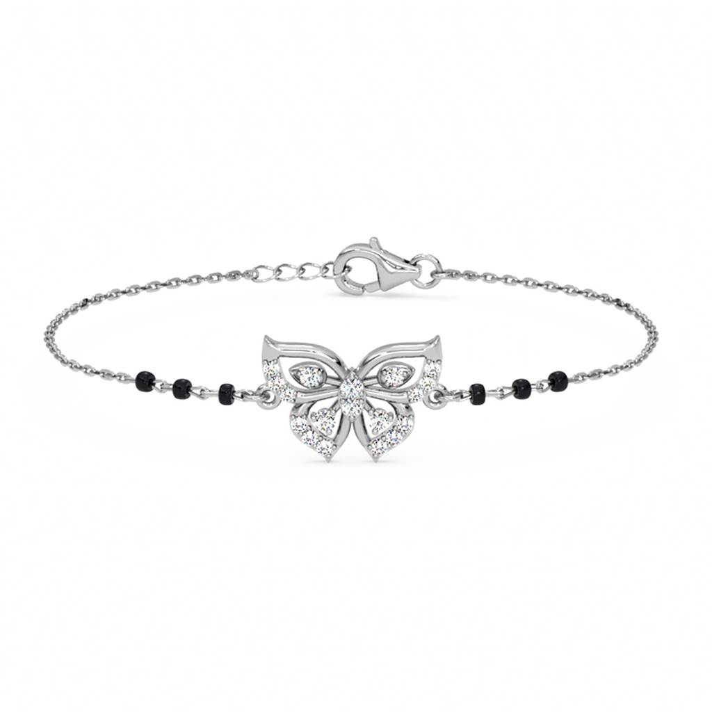 Zoha Butterfly Hand Mangalsutra Adjustable Bracelet With Black Beads Chain Gift For Wife : CSBRF60_MCH