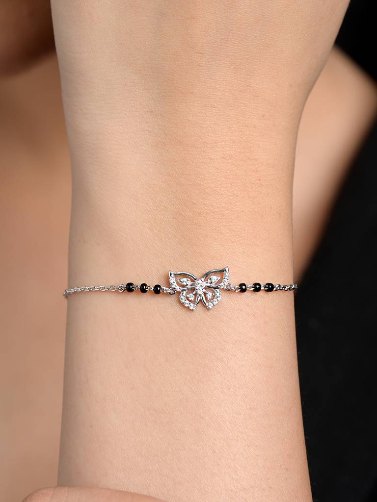 Zoha Butterfly Hand Mangalsutra Adjustable Bracelet With Black Beads Chain Gift For Wife : CSBRF60_MCH