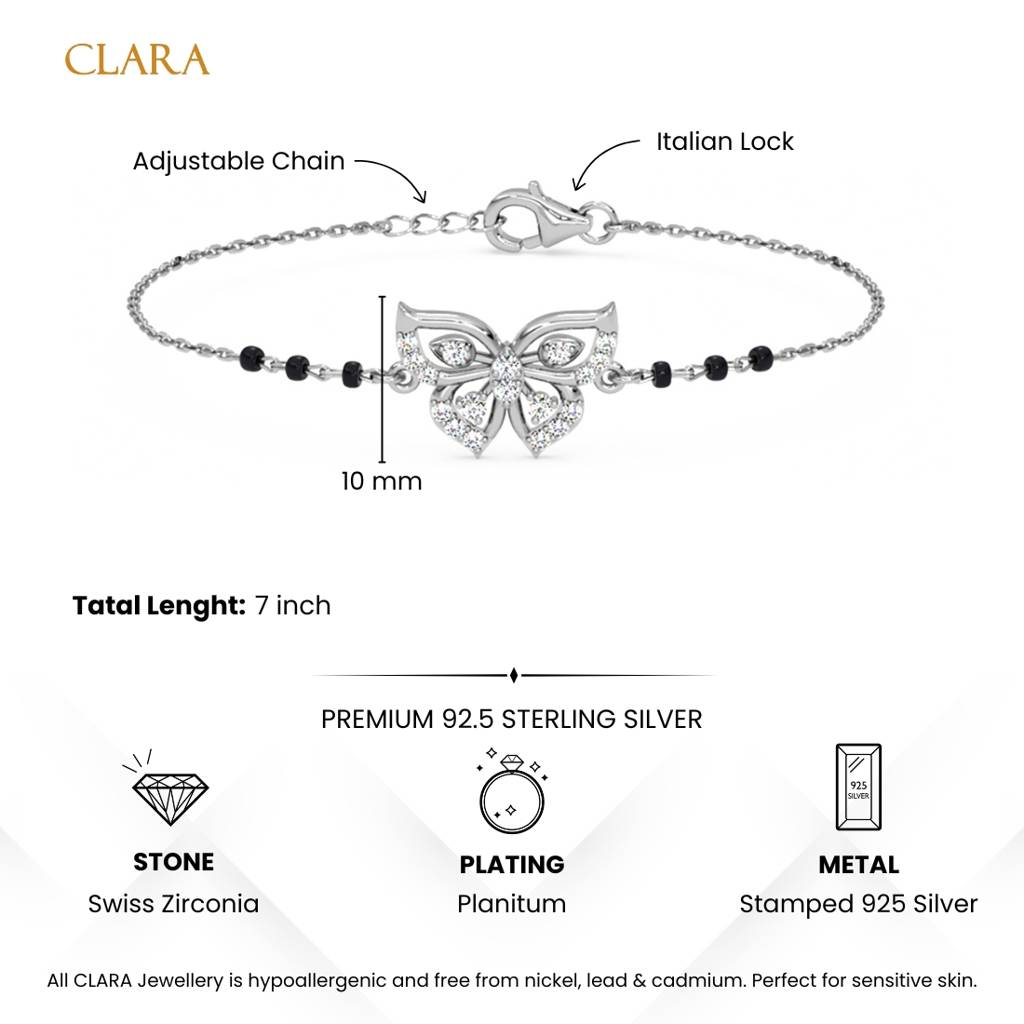 Zoha Butterfly Hand Mangalsutra Adjustable Bracelet With Black Beads Chain Gift For Wife : CSBRF60_MCH