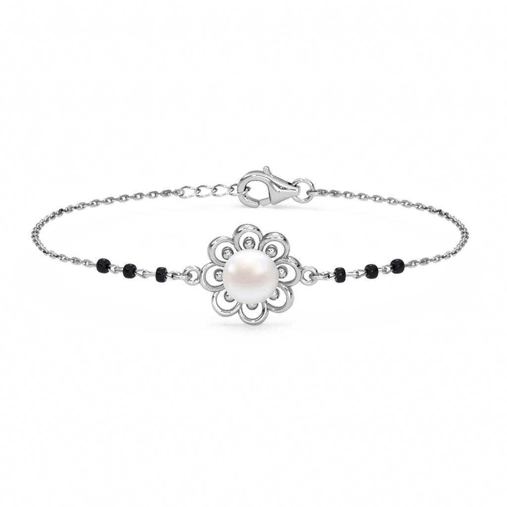 Zaba Pearl Hand Mangalsutra Adjustable Bracelet With Black Beads Chain Gift For Women : CSBRF61_MCH