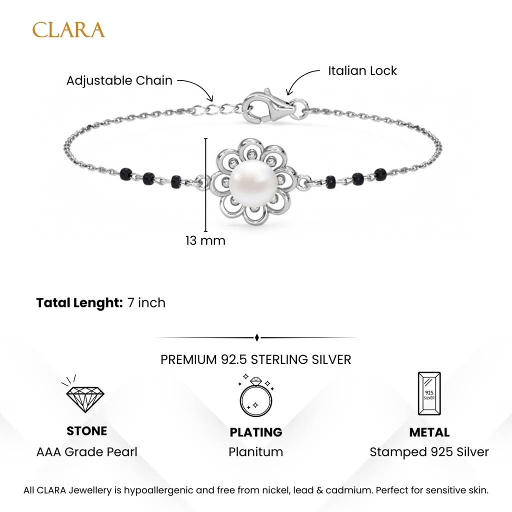 Zaba Pearl Hand Mangalsutra Adjustable Bracelet With Black Beads Chain Gift For Women : CSBRF61_MCH