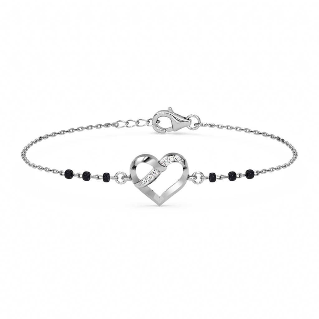 Jivika Heart Hand Mangalsutra Adjustable Bracelet With Black Beads Chain Gift For Women : CSBRF63_MCH
