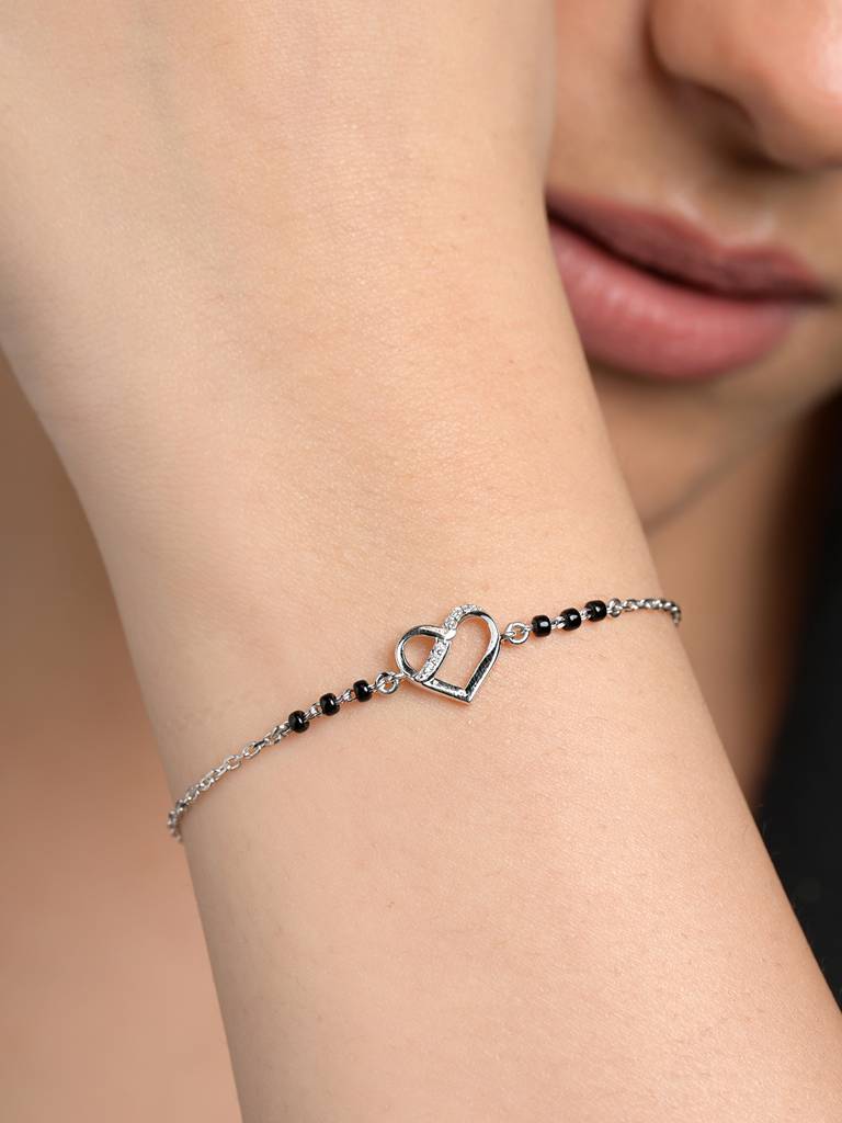 Jivika Heart Hand Mangalsutra Adjustable Bracelet With Black Beads Chain Gift For Women : CSBRF63_MCH