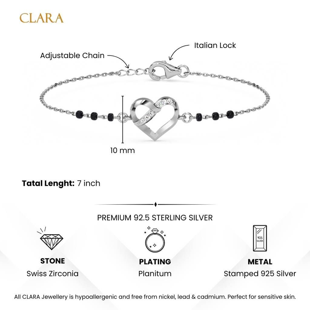 Jivika Heart Hand Mangalsutra Adjustable Bracelet With Black Beads Chain Gift For Women : CSBRF63_MCH