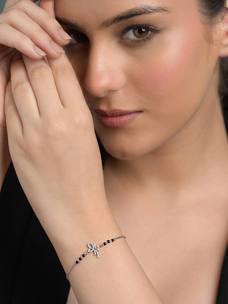 Irya Hand Mangalsutra Adjustable Bracelet With Black Beads Chain Gift For Wife : CSBRF64_MCH