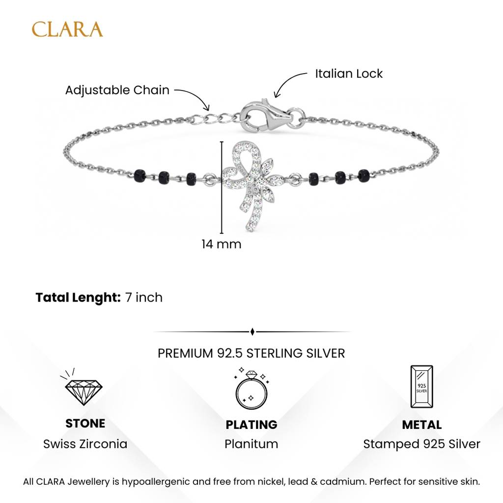 Irya Hand Mangalsutra Adjustable Bracelet With Black Beads Chain Gift For Wife : CSBRF64_MCH