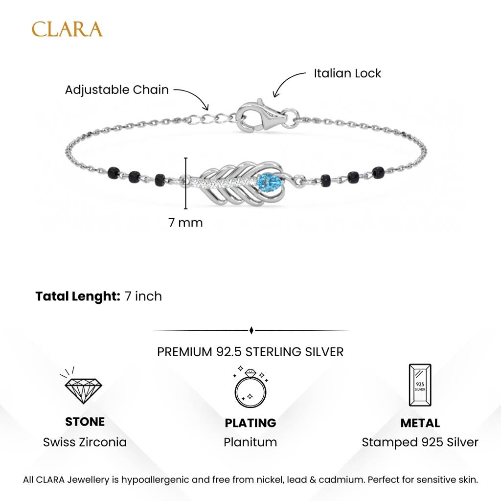 Hiya Morpankh Hand Mangalsutra Adjustable Bracelet With Black Beads Chain Gift For Wife : CSBRF65_MCH