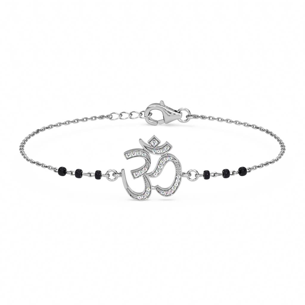 Ekisha Om Hand Mangalsutra Adjustable Bracelet With Black Beads Chain Gift For Women : CSBRF66_MCH