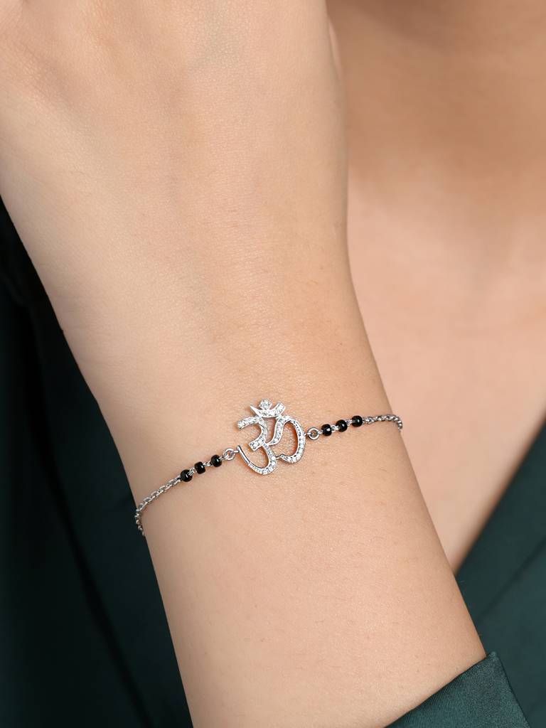 Ekisha Om Hand Mangalsutra Adjustable Bracelet With Black Beads Chain Gift For Women : CSBRF66_MCH