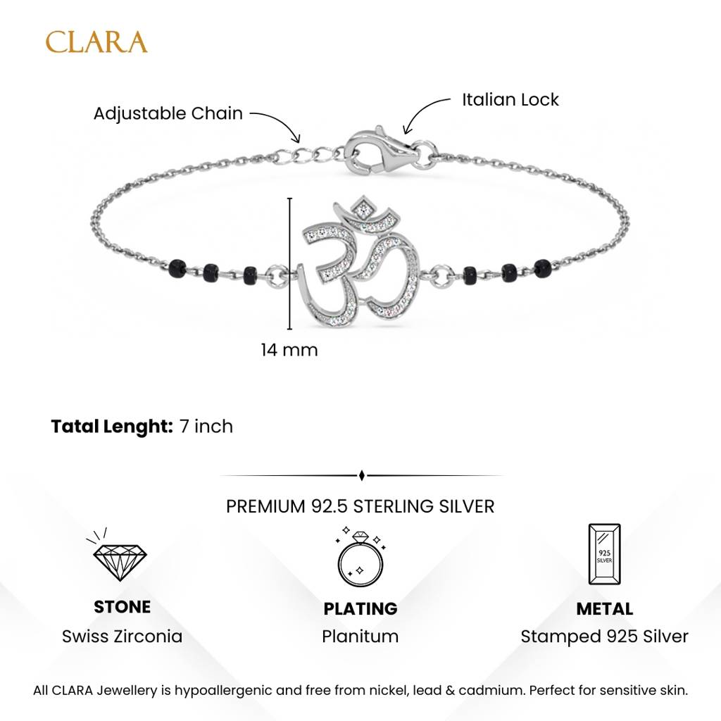 Ekisha Om Hand Mangalsutra Adjustable Bracelet With Black Beads Chain Gift For Women : CSBRF66_MCH