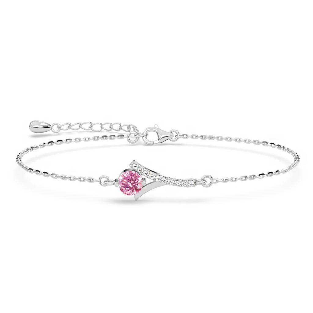 925 Silver Platinum Plated Swiss Zirconia Pink Solitaire Bracelet : CSBRF71_SCH