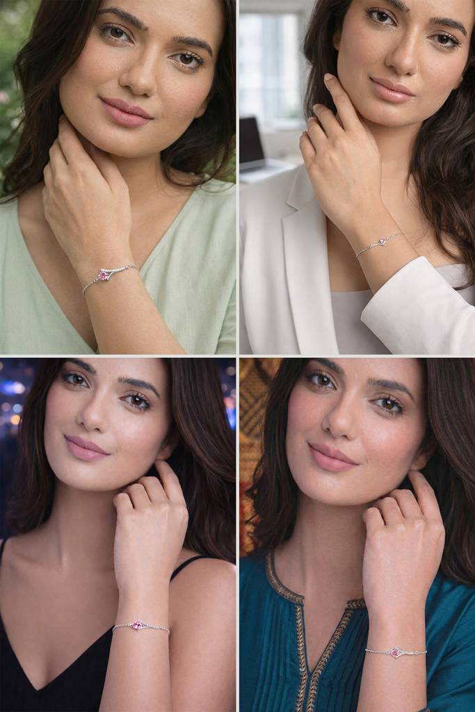 925 Silver Platinum Plated Swiss Zirconia Pink Solitaire Bracelet : CSBRF71_SCH