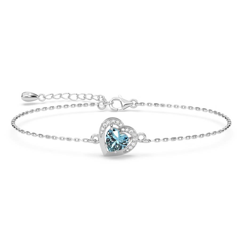 925 Silver Platinum Plated Swiss Zirconia Sky Blue Heart Bracelet : CSBRF72_SCH