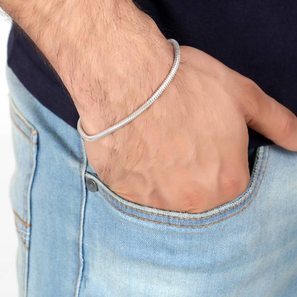 Anti-Tarnish 925 Sterling Silver Snake Bracelet 8 Inch Gift For Men & Boys : CSBRM5