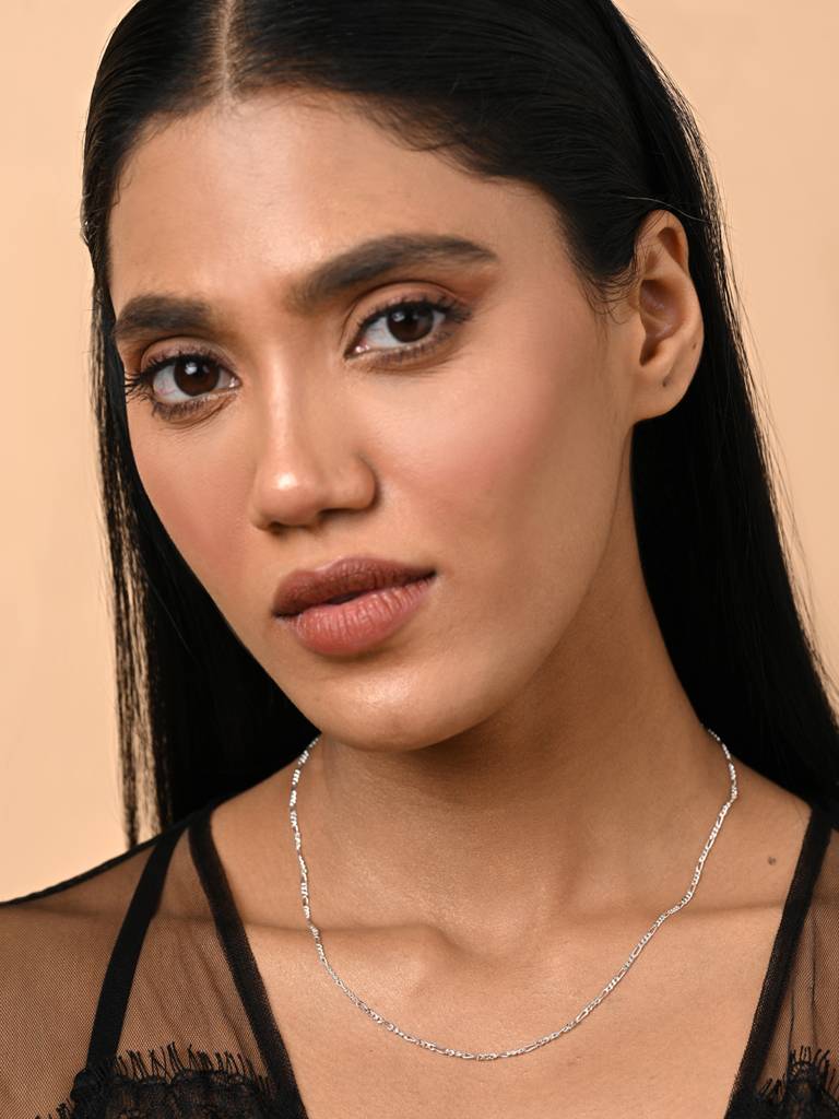 925 Sterling Silver Figaro Chain Necklace In 18 Inches Gift For Women & Girls With Certificate Of Authenticity : CSCHAINF10_18