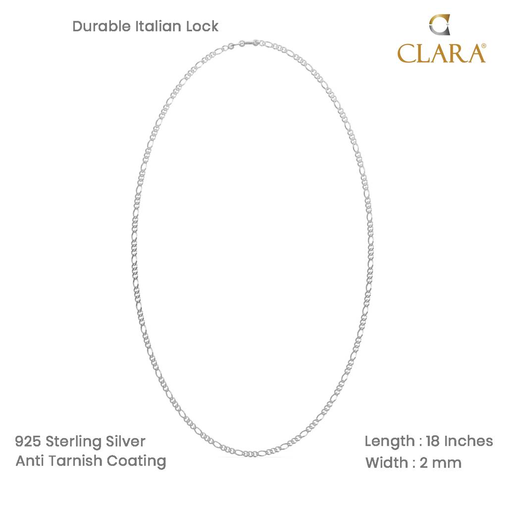925 Sterling Silver Figaro Chain Necklace In 18 Inches Gift For Women & Girls With Certificate Of Authenticity : CSCHAINF10_18