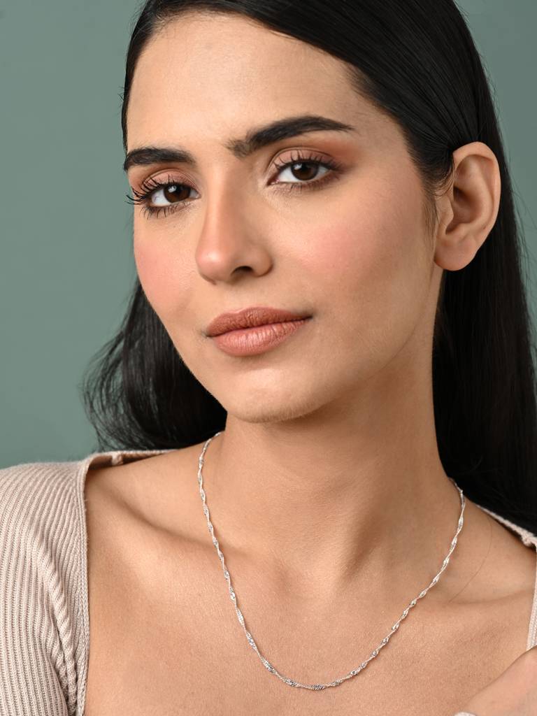 925 Sterling Silver Twisted Chain Necklace In 18 Inches Gift For Women & Girls With Certificate Of Authenticit : CSCHAINF11_18