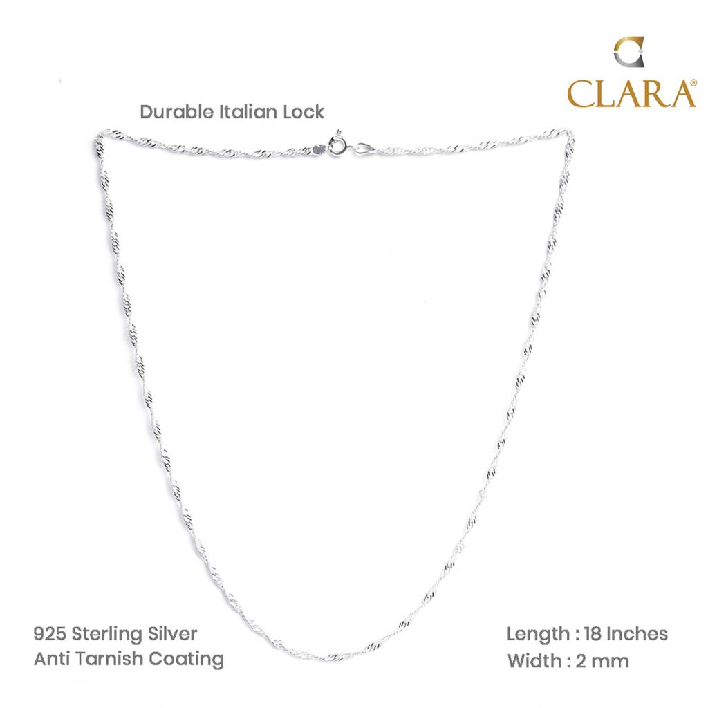 925 Sterling Silver Twisted Chain Necklace In 18 Inches Gift For Women & Girls With Certificate Of Authenticit : CSCHAINF11_18