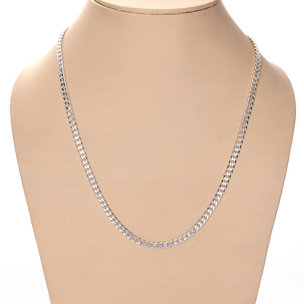 Anti-Tarnish 925 Sterling Silver Curb Chain Necklace In 24 Inches For Men  Boys Sterling Silver Silver