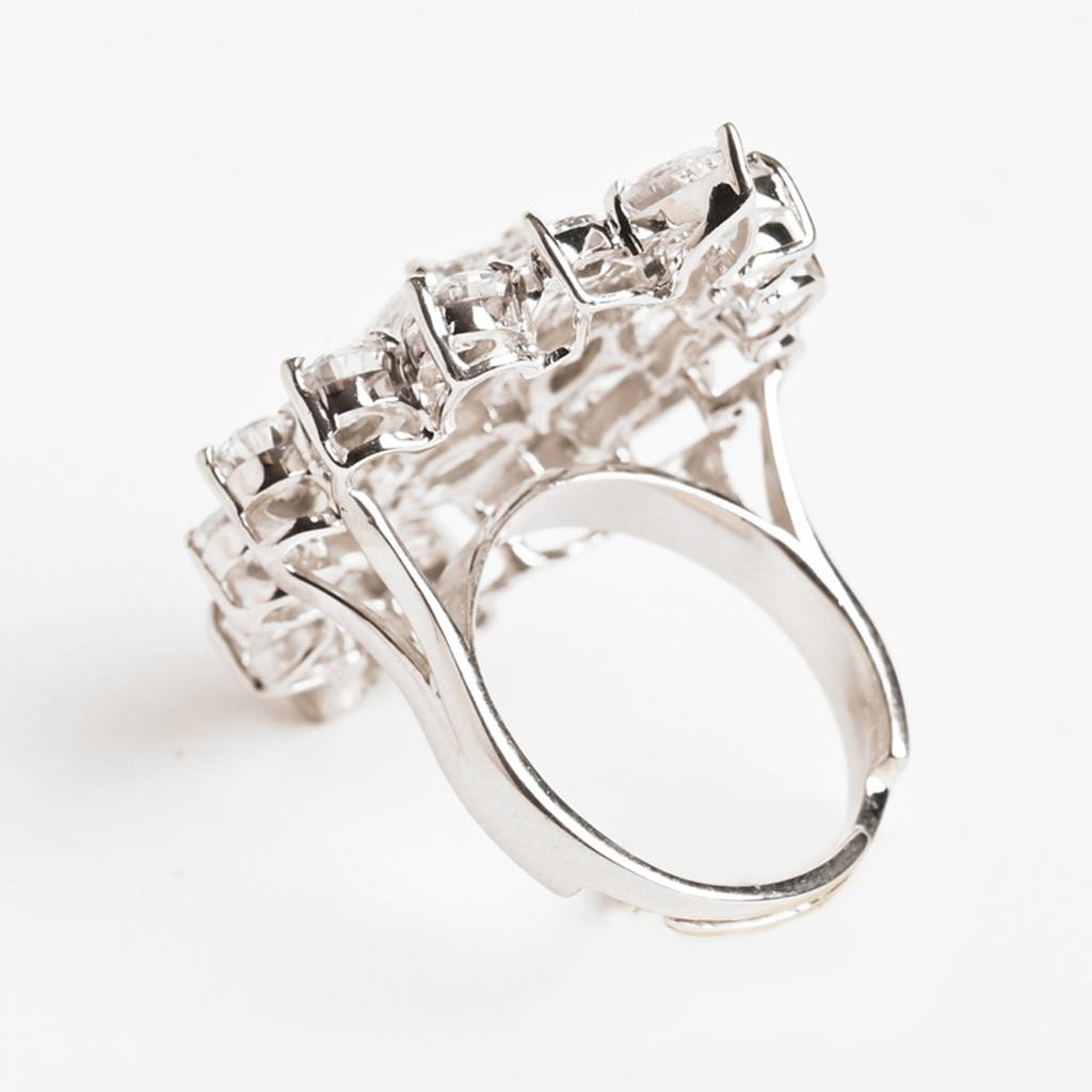 925 Sterling Silver Rhodium Plated Swiss Zirconia Long Adjustable Cocktail Ring Jewellery Gift For Women And Girls : CSCKTLR1