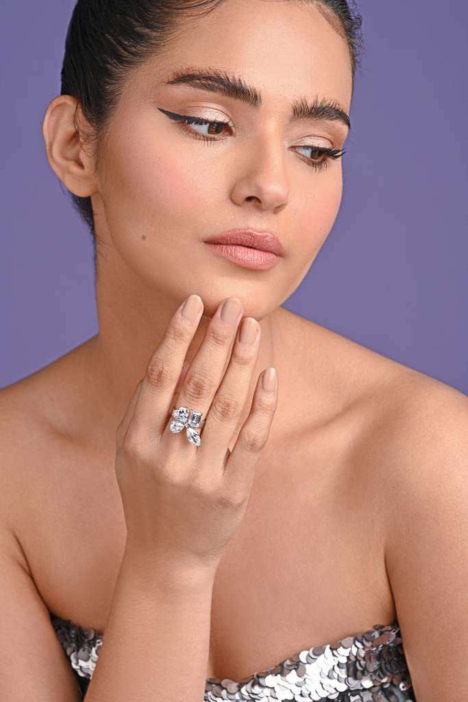 925 Sterling Silver Rhodium Plated Swiss Zirconia Statement Adjustable Cocktail Ring Jewellery Gift For Women And G : CSCKTLR4