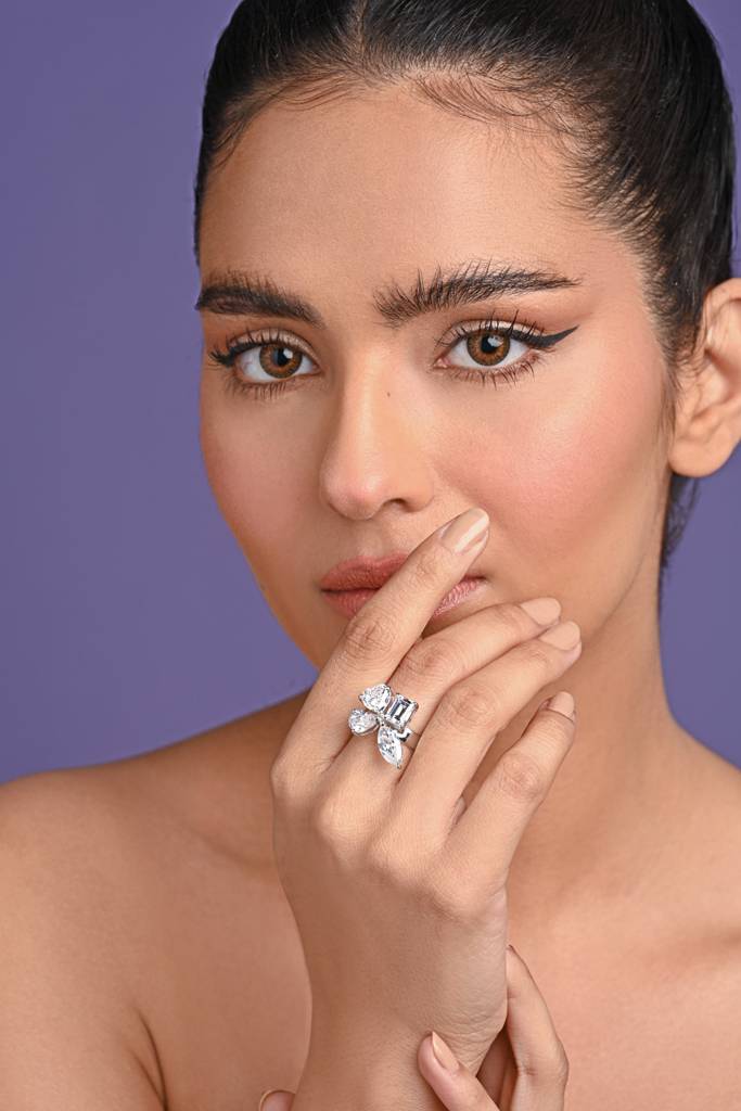 925 Sterling Silver Rhodium Plated Swiss Zirconia Statement Adjustable Cocktail Ring Jewellery Gift For Women And G : CSCKTLR4