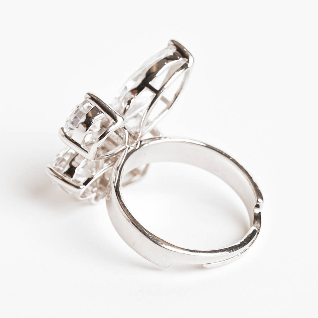 925 Sterling Silver Rhodium Plated Swiss Zirconia Statement Adjustable Cocktail Ring Jewellery Gift For Women And G : CSCKTLR4