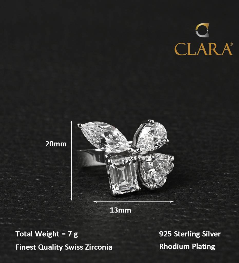 925 Sterling Silver Rhodium Plated Swiss Zirconia Statement Adjustable Cocktail Ring Jewellery Gift For Women And G : CSCKTLR4