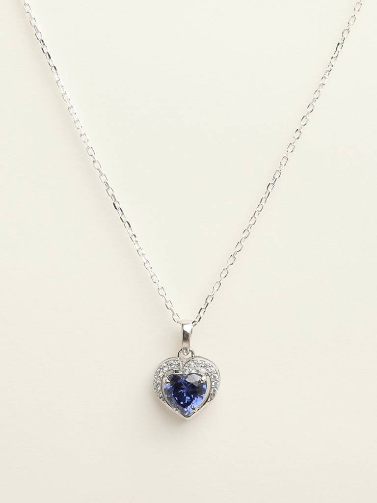 92.5 Sterling Silver Rhodium Plated Swiss Zirconia Royal Blue Heart Pendant With Chain Gift For Women & Girls : CSCLRP1HT_BS