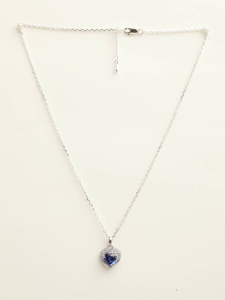 92.5 Sterling Silver Rhodium Plated Swiss Zirconia Royal Blue Heart Pendant With Chain Gift For Women & Girls : CSCLRP1HT_BS