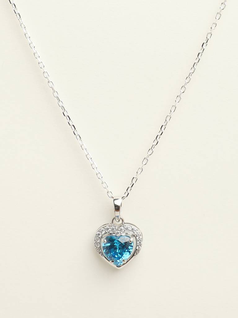 92.5 Sterling Silver Rhodium Plated Swiss Zirconia Sky Blue Heart Pendant With Chain Gift For Women & Girls : CSCLRP1HT_BT