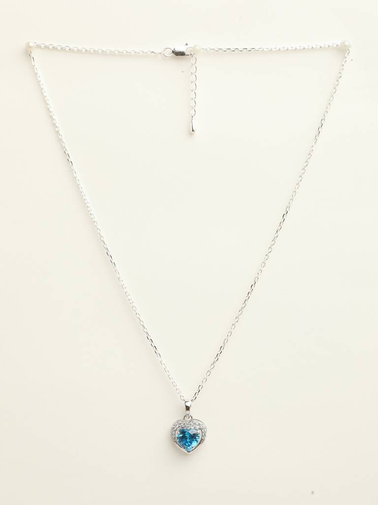 92.5 Sterling Silver Rhodium Plated Swiss Zirconia Sky Blue Heart Pendant With Chain Gift For Women & Girls : CSCLRP1HT_BT
