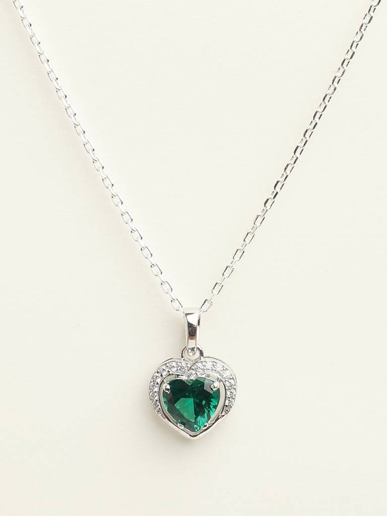 92.5 Sterling Silver Rhodium Plated Swiss Zirconia Dark Green Heart Pendant With Chain Gift For Women & Girls : CSCLRP1HT_EM