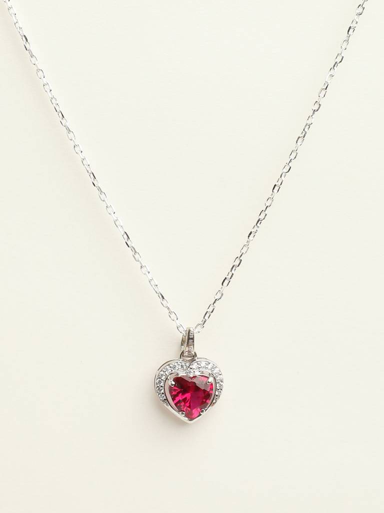 92.5 Sterling Silver Rhodium Plated Swiss Zirconia Blood Red Heart Pendant With Chain Gift For Women & Girls : CSCLRP1HT_RU