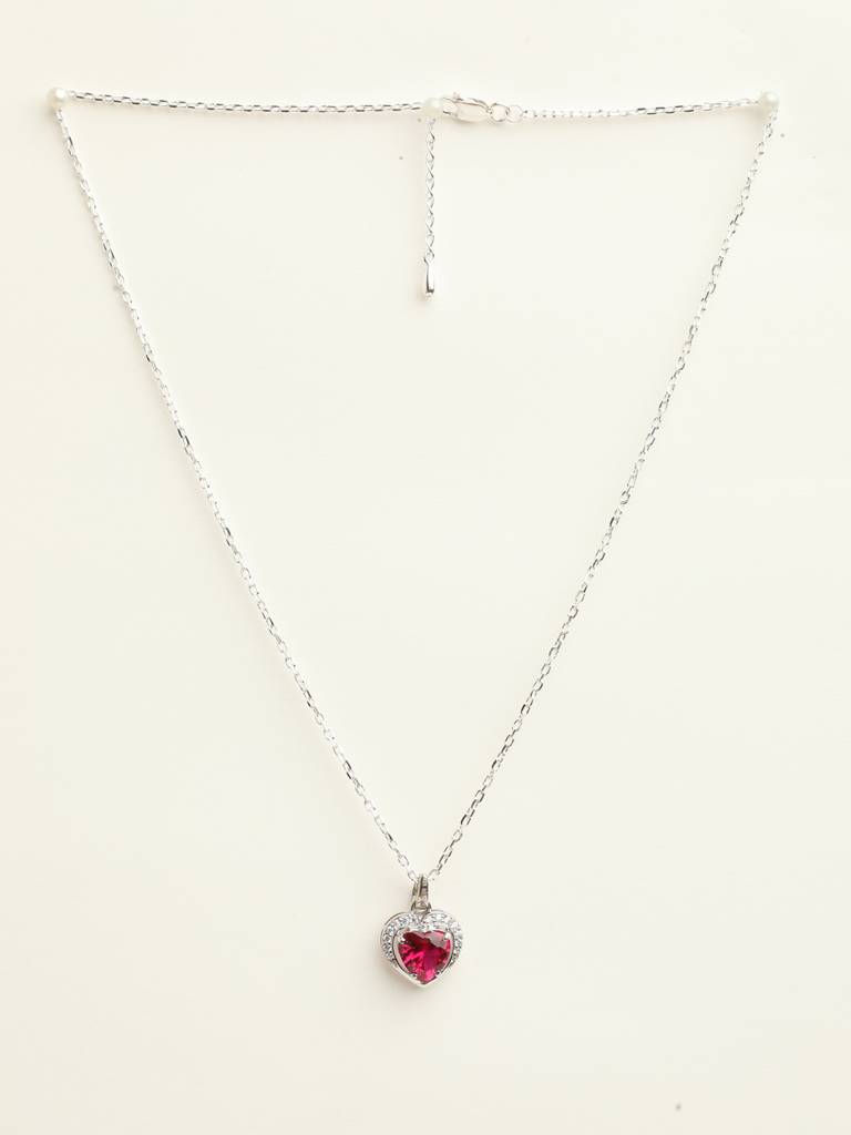 92.5 Sterling Silver Rhodium Plated Swiss Zirconia Blood Red Heart Pendant With Chain Gift For Women & Girls : CSCLRP1HT_RU