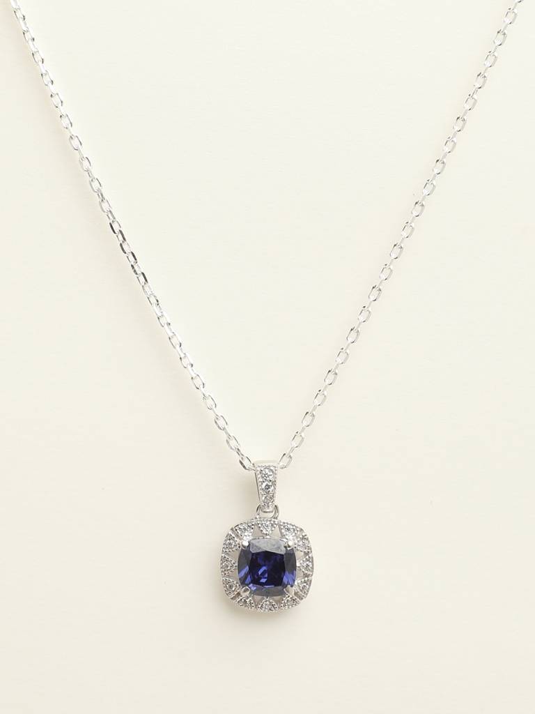 92.5 Sterling Silver Rhodium Plated Swiss Zirconia Royal Blue Cushion Pendant With Chain Gift For Women & Girls : CSCLRP2CU_BS