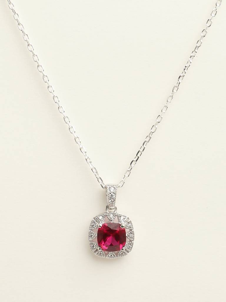 92.5 Sterling Silver Rhodium Plated Swiss Zirconia Blood Red Cushion Pendant With Chain Gift For Women & Girls : CSCLRP2CU_RU